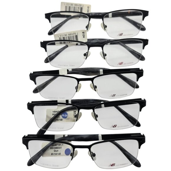 New Balance NB487 Eyeglass Frames Lot of 5 Stainless Steel 61-18-140 Gunmetal - Picture 1 of 1